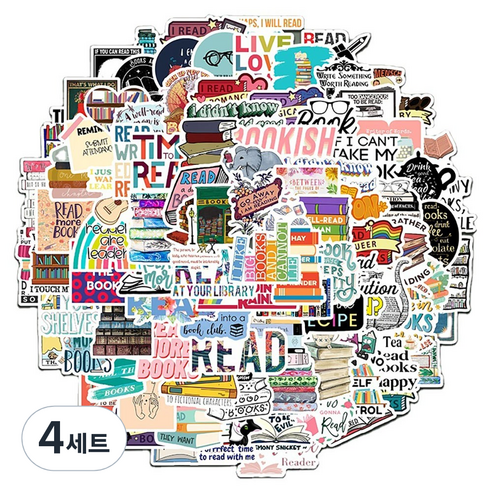셀렉트스티커 캐리어스티커 노트북 스트릿 독서 READING 100종 세트, 혼합색상, 4세트