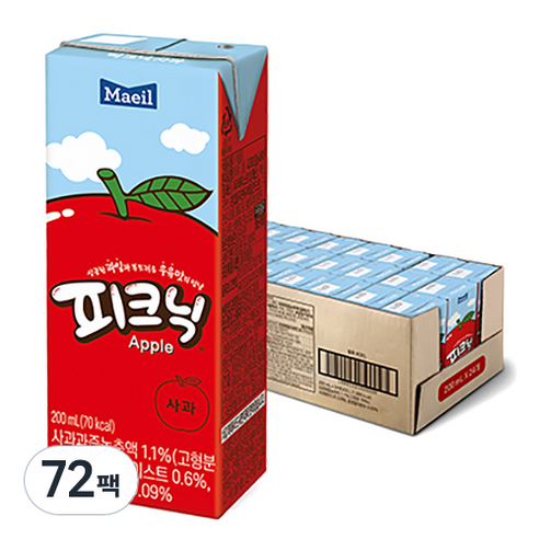 매일유업 피크닉 사과맛, 200ml, 72개