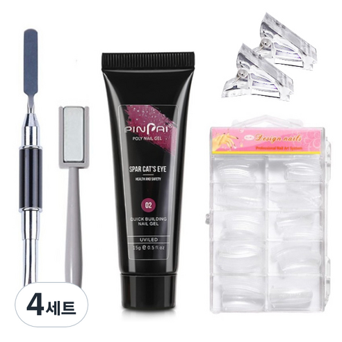 고고블랑 네일연장 자석 마그네틱 폴리젤 02 세트, 폴리젤 02 15ml + 듀얼브러쉬 + 막대자석 + 팁고정클립 2p + 연장팁 100p, 4세트