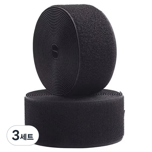 엔더 튼튼한 대형 벨크로 찍찍이 테이프 암수 5cm x 1m 블랙, 3세트