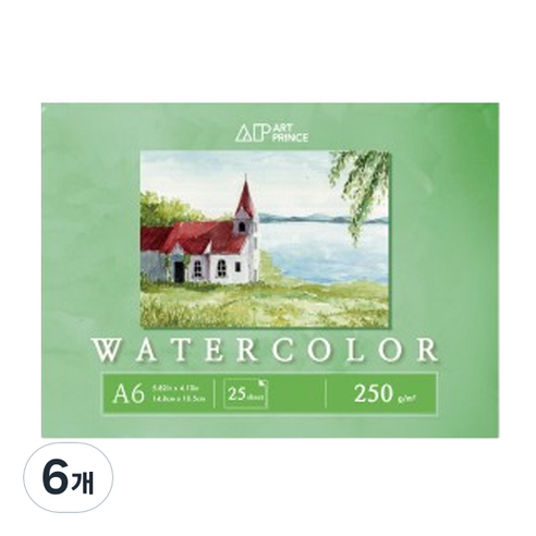 두성 아트프린스 워터컬러 수채화용 무선 스케치북 250g W11, A6, 25매, 6개