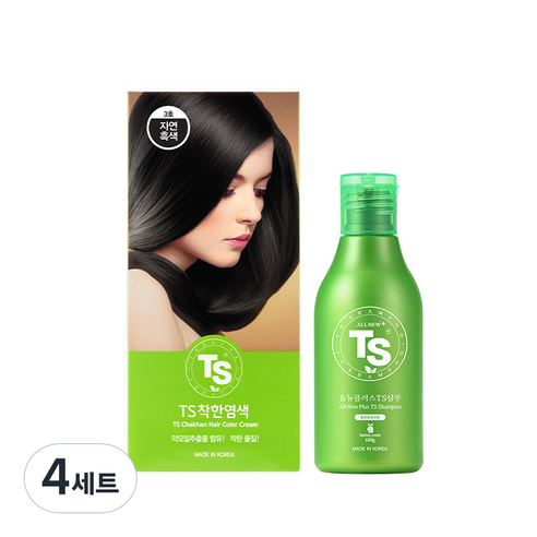 TS 착한 염색제 120g + 샴푸 100g 세트, 3호 자연흑색, 4세트