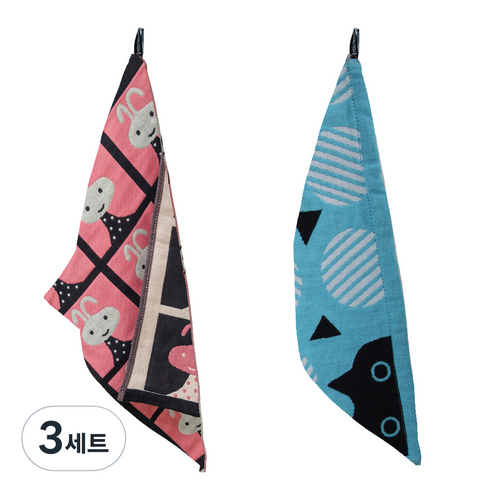 북유럽풍 순면 일러스트 면행주 2종 세트, 3세트, 004 핑크래빗, 랜덤발송