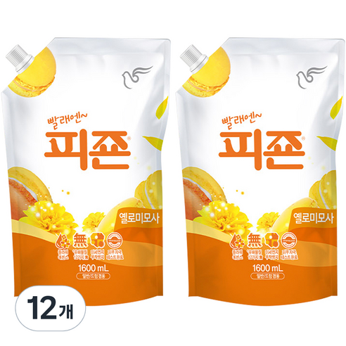 피죤 레귤러 섬유유연제 옐로미모사 리필, 1.6L, 12개