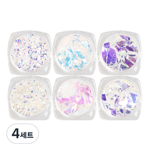 메이브라운 플랫 유리조각 네일글리터 오로라 6종 M10131, 혼합 색상, 4세트