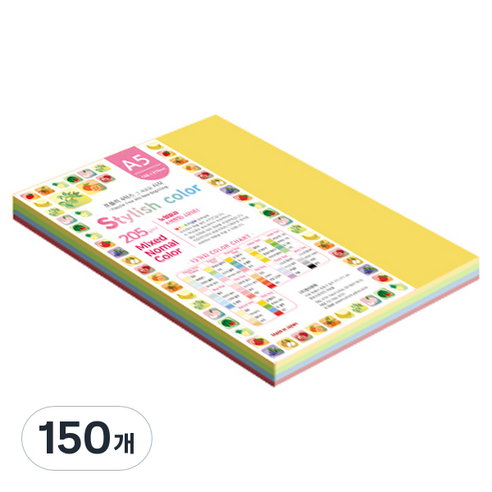 종이문화 SN 스타일리쉬 노멀 두꺼운 혼합색지 205g 12 Vivid Tone, 150개, A5