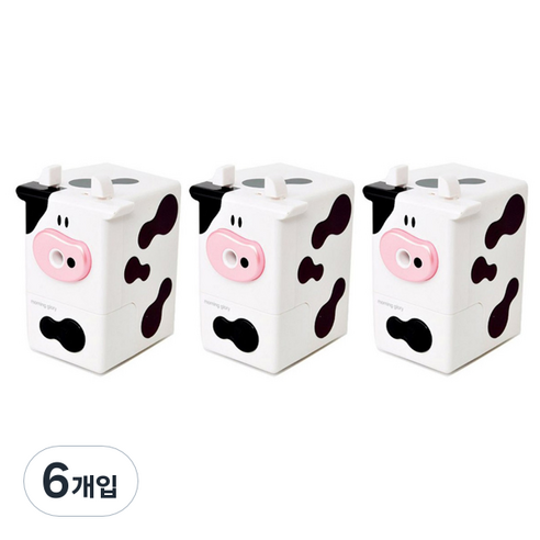 모닝글로리 사각젖소 연필깎이, 화이트, 6개입