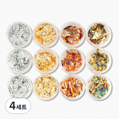 젤로젤로 젤네일 고급 자개 금박 은박 메탈릭 호일 네일 글리터 베이직 12종 세트, 4세트, 혼합색상