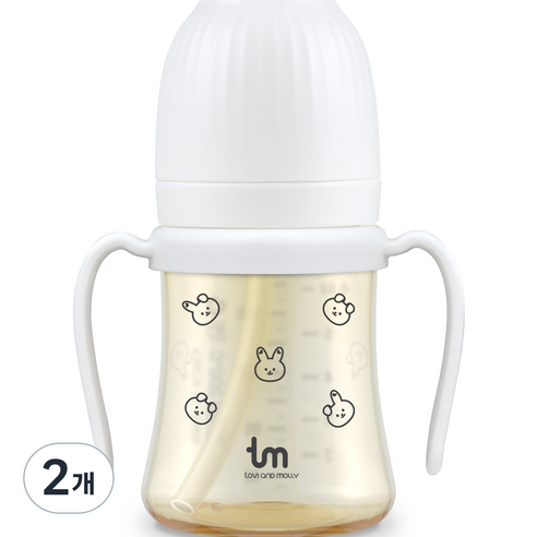토비앤몰리 유아용 돗바니 PPSU 빨대컵 180ml, 화이트, 2개