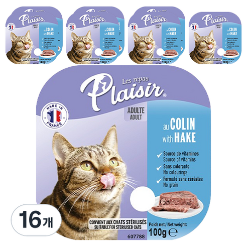 플레이저 고양이 전연령용 파테 습식사료, 헤이크 대구, 100g, 16개