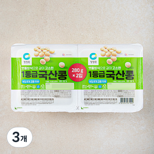 청정원 국내산 1등급 콩 부침 찌개 겸용 두부 2입, 560g, 3개