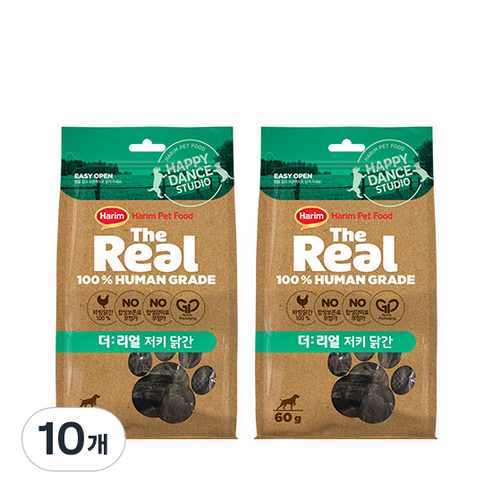 하림펫푸드 더리얼 저키 강아지 간식, 닭간, 60g, 10개