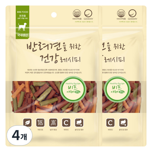 굿데이 반려견을 위한 건강레시피 져키, 혼합맛(비프/야채), 300g, 4개