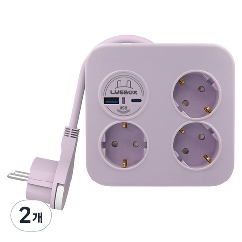 러그 사각 C타입 멀티탭 3구 LUG-KSB-03UPD20-1.0, 2개, 퍼플, 1.4m