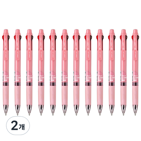 라인플러스 M3 3색볼펜 0.7mm 12p, 코랄, 2개