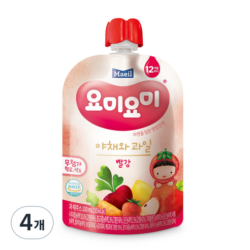 요미요미 야채와 과일 주스, 빨강, 100ml, 4개