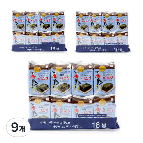 미스김 광천 파래 도시락김 16p, 9개, 64g