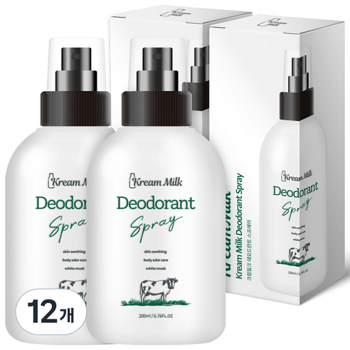 크림밀크 스프레이 화이트머스크향 데오드란트, 200ml, 12개