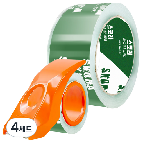 스코라 고투명 박스 테이프 중포장 50m + 커터기 세트, 4세트