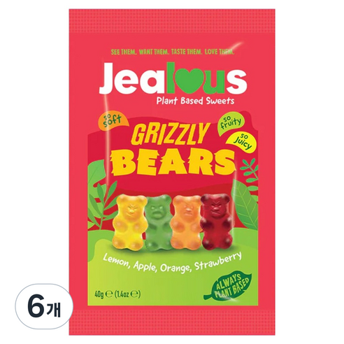 젤러스스윗 젤리 그리즐리 베어스, 40g, 6개
