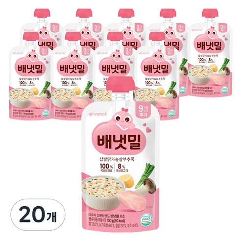 아이배냇 배냇밀 후기 찹쌀 닭가슴살 부추죽, 100g, 20개, 혼합맛(닭가슴살/찹쌀/부추)