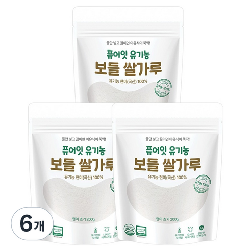 퓨어잇 유기농 보들쌀가루 현미 초기, 200g, 6개