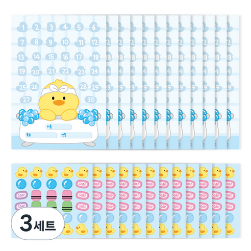 워너디스 할수있어 동물 칭찬 스티커판 12p + 스티커 12p 세트, 목욕을 해요, 3세트