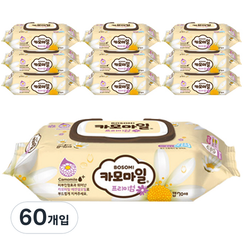 보솜이 카모마일 프리미엄 물티슈 캡형, 70매, 60개입