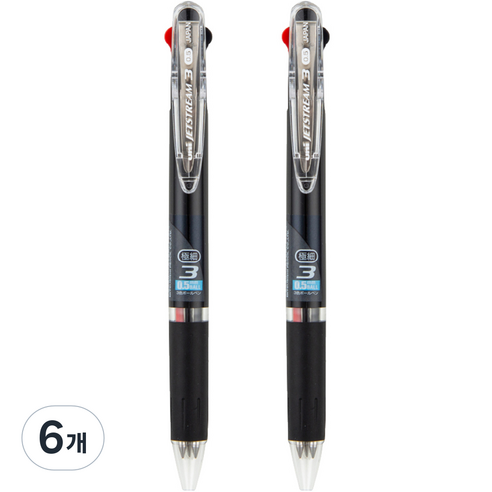 유니 제트스트림 3색 볼펜 0.5mm SXE3-404-05, 6개, 블랙