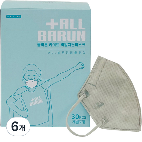 올바른 라이트 비말차단마스크 소형 KF-AD, 30개입, 6개, 라이트그레이