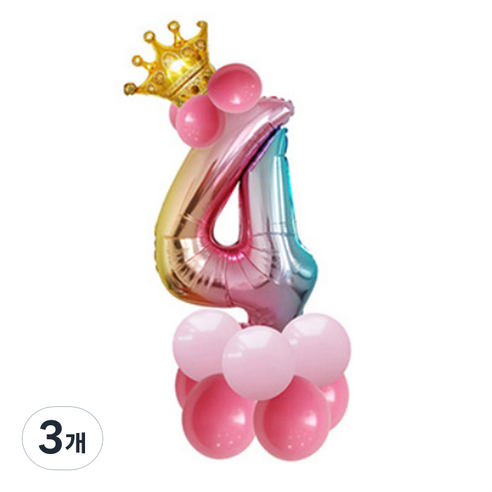 윰스 크라운 스탠드 DIY숫자풍선 115cm, 숫자4, 3개