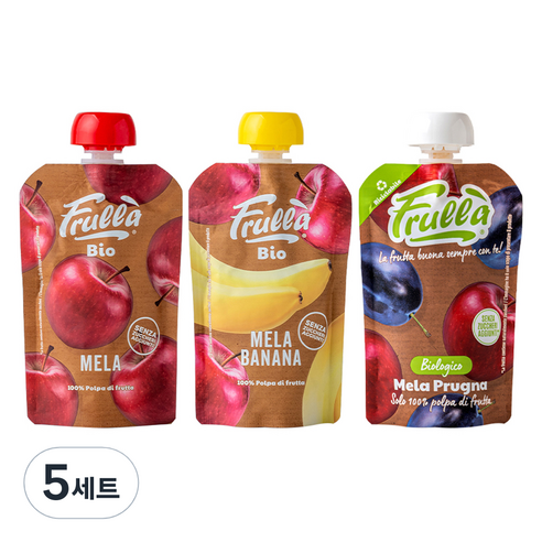 푸루라 아동용 유기농 생과일 퓨레 사과 100g + 사과 바나나 100g + 사과 푸룬 100g 세트, 5세트