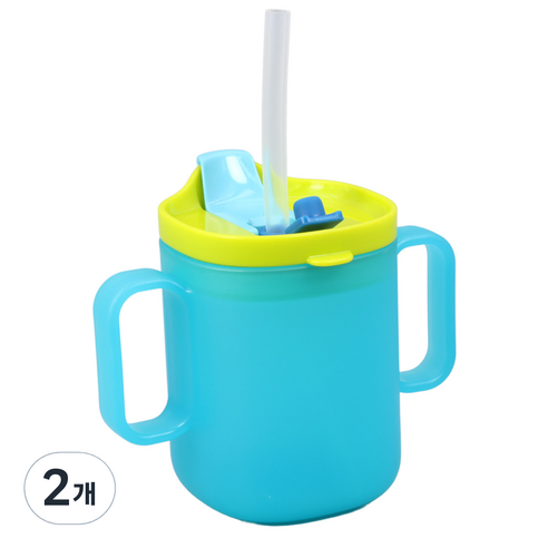 순수아 양손 다기능 빨대컵 아기물컵 스파우트컵 어린이집 준비물, 260ml, 2개, 블루