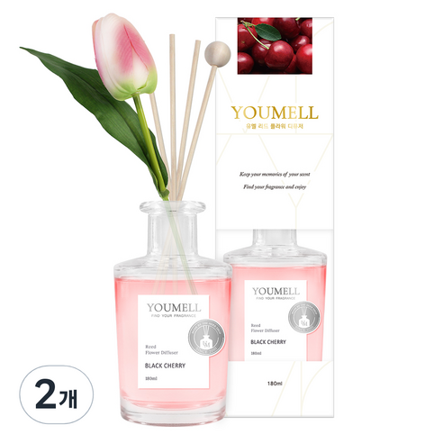 유멜 리드 플라워 디퓨저 180ml, 블랙체리, 2개