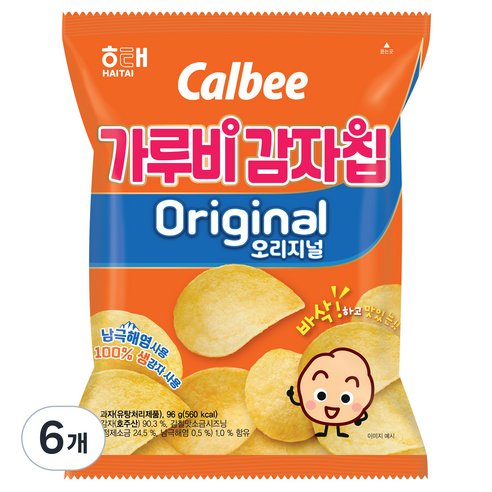 가루비 감자칩 오리지널, 96g, 6개
