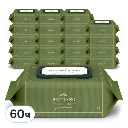 아이러브베베 레이온 100% 더그린 아기 물티슈 캡형, 75g, 77매, 60세트