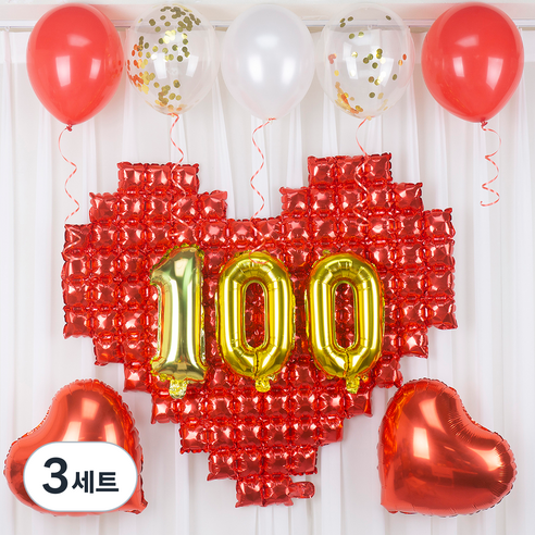 올댓파티 기념일 파티풍선 100일 세트, 혼합색상, 3세트