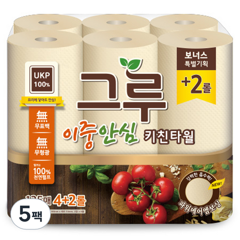 그루 이중안심 천연펄프 키친타올, 135매, 30개