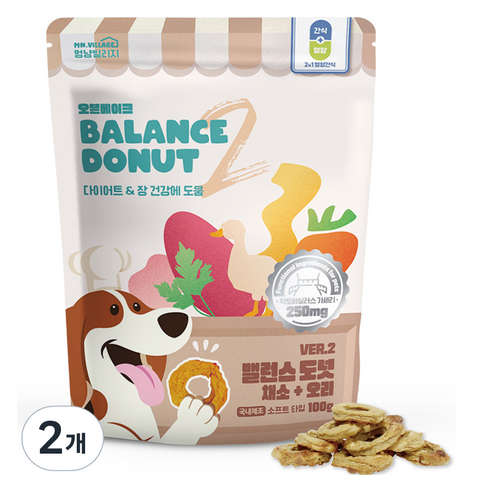 멍냥빌리지 강아지 소프트 간식 밸런스도넛, 2개, 100g, 채소 오리