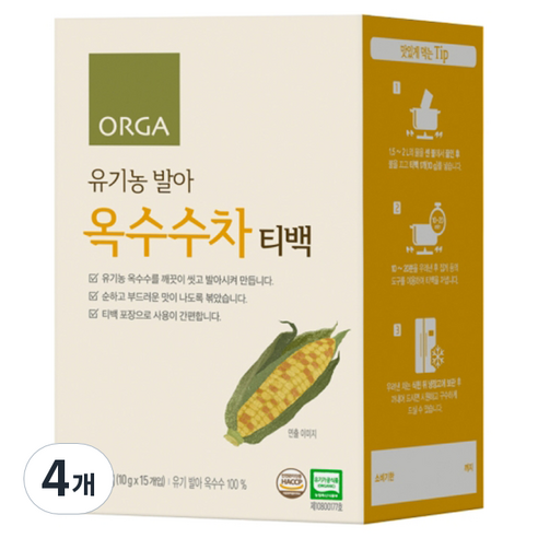 올가홀푸드 유기농 발아 옥수수차, 10g, 15개입, 4개