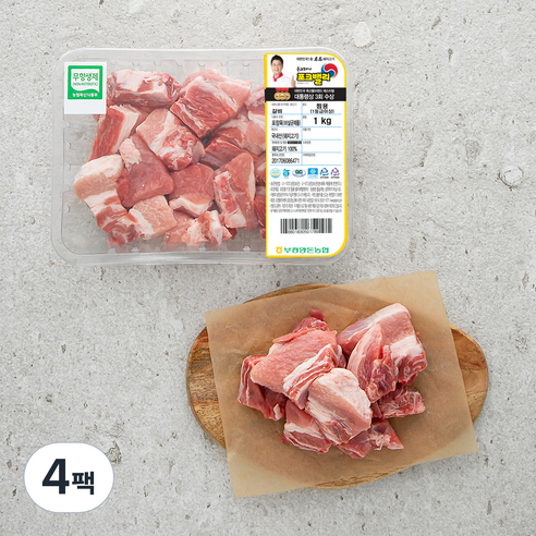 포크밸리 한돈 무항생제 인증 갈비 찜용 (냉장), 1kg, 4팩