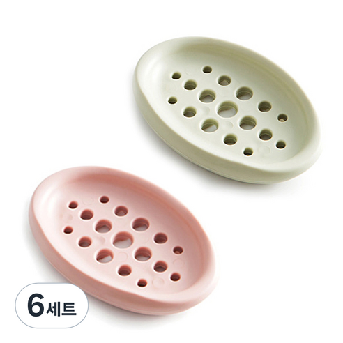 비누받침, 그린 + 핑크, 6세트