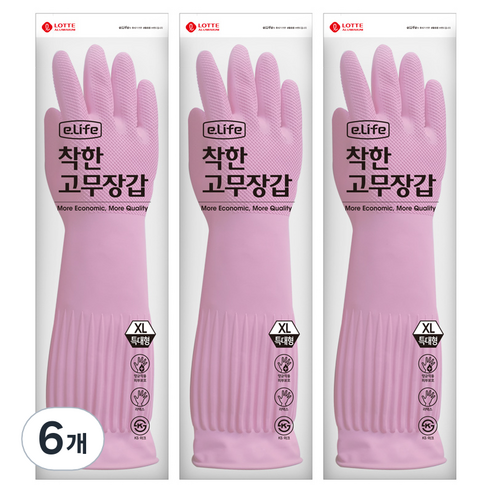 롯데이라이프 착한 고무장갑, 핑크, 특대(XL) 이상, 6개