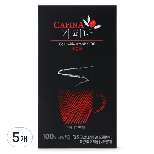 카피나 레귤러 아메리카노 커피믹스 100g, 1g, 100개입, 5개