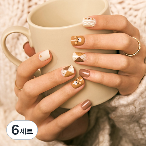 데싱디바 매직프레스 네일팁 숏 스퀘어 30p 세트, 니트 베어, 6개
