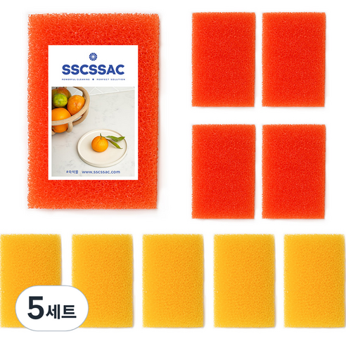 쓱싹 우레탄 필터 수세미 옐로우 5p + 오렌지 5p 세트, 5세트