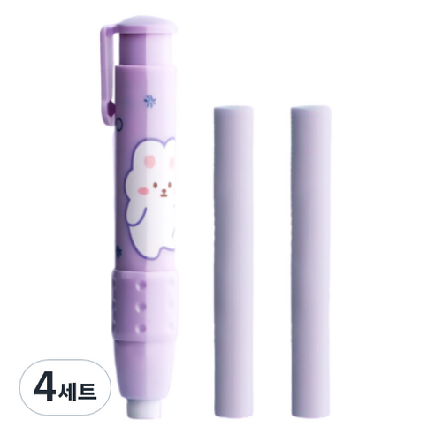 꼬까 슬라이드 캐릭터 지우개 팬 본체 + 리필 2p 세트, 퍼플, 4세트