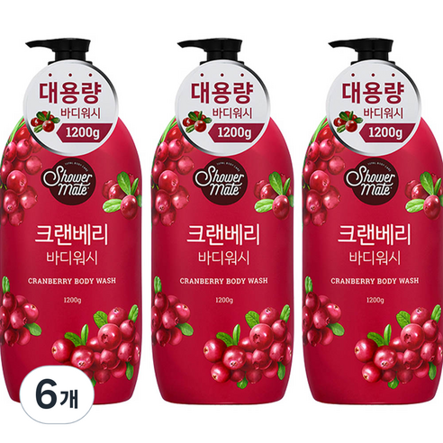 샤워메이트 크랜베리 바디워시, 1200g, 6개