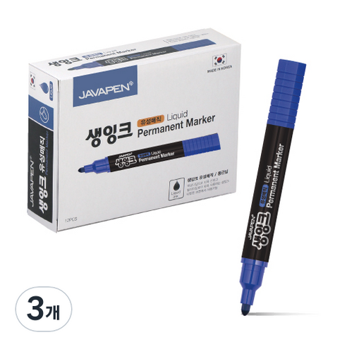 자바펜 생잉크 유성 매직 12p, 파랑, 3개
