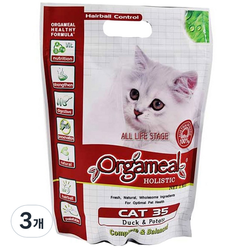 올가밀 전연령 홀리스틱 캣35 건식사료, 오리, 1kg, 3개